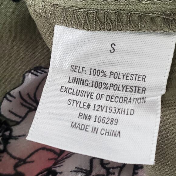 Blue Rain Off Shoulder Olive Pink Floral Lined Top Small - Picture 5 of 7